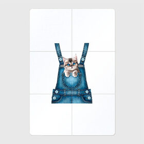 Магнитный плакат 2Х3 с принтом КОТЕНОК В КАРМАНЕ в Новосибирске, Полимерный материал с магнитным слоем | 6 деталей размером 9*9 см | Тематика изображения на принте: cat | барсик | девочкам | джинсы | карман | киса | комбинезон | костюм | кот | котенок | котик | кошка | красиво | мило | мяу | одежда