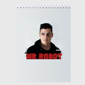 Скетчбук с принтом Mr Robot в Новосибирске, 100% бумага
 | 48 листов, плотность листов — 100 г/м2, плотность картонной обложки — 250 г/м2. Листы скреплены сверху удобной пружинной спиралью | 