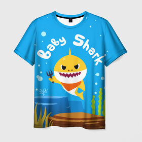 Мужская футболка 3D с принтом Baby Shark в Новосибирске, 100% полиэфир | прямой крой, круглый вырез горловины, длина до линии бедер | babyshark | babysharkchallenge | babysharkdance | акулёнок | детскаяпесенка | семьяакул