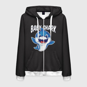 Мужская толстовка 3D на молнии с принтом Baby shark в Новосибирске, 100% полиэстер | длина до линии бедра, манжеты и пояс оформлены мягкой тканевой резинкой, двухслойный капюшон со шнурком для регулировки, спереди молния, по бокам два кармана | Тематика изображения на принте: baby shark | daddy shark | family shark | grandma shark | grandpa shark | mommy shark | бабушка акула | дедушка акула | мама акула | отец акула | ребенок акула | семья акул