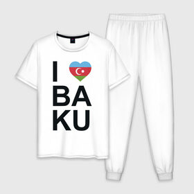 Мужская пижама хлопок с принтом Baku в Новосибирске, 100% хлопок | брюки и футболка прямого кроя, без карманов, на брюках мягкая резинка на поясе и по низу штанин
 | azerbaijan | baku | азербайджан | баку | герб | флаг