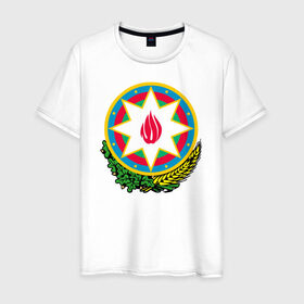 Мужская футболка хлопок с принтом Азербайджан в Новосибирске, 100% хлопок | прямой крой, круглый вырез горловины, длина до линии бедер, слегка спущенное плечо. | azerbaijan | baku | азербайджан | баку | герб | флаг