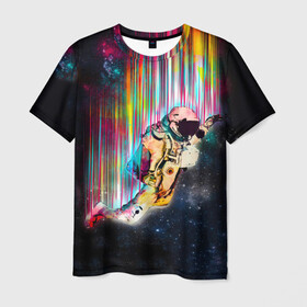 Мужская футболка 3D с принтом Космонавт в Новосибирске, 100% полиэфир | прямой крой, круглый вырез горловины, длина до линии бедер | 2021 | астронавт | астроном | в космосе | вселенная | галактика | гот | звезда | земля | игра | космическая | космонавт | космос | кот | котик | красивая | модная | неон | новый год | планета | радуга | эмо