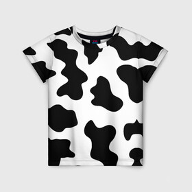 Детская футболка 3D с принтом Му-му в Новосибирске, 100% гипоаллергенный полиэфир | прямой крой, круглый вырез горловины, длина до линии бедер, чуть спущенное плечо, ткань немного тянется | абстракция | бык | кожа коровы | корова | му му | пятна | черно белое | черно белые пятна