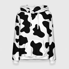 Женская толстовка 3D с принтом Му-му в Новосибирске, 100% полиэстер  | двухслойный капюшон со шнурком для регулировки, мягкие манжеты на рукавах и по низу толстовки, спереди карман-кенгуру с мягким внутренним слоем. | абстракция | бык | кожа коровы | корова | му му | пятна | черно белое | черно белые пятна
