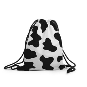 Рюкзак-мешок 3D с принтом Му-му в Новосибирске, 100% полиэстер | плотность ткани — 200 г/м2, размер — 35 х 45 см; лямки — толстые шнурки, застежка на шнуровке, без карманов и подкладки | абстракция | бык | кожа коровы | корова | му му | пятна | черно белое | черно белые пятна