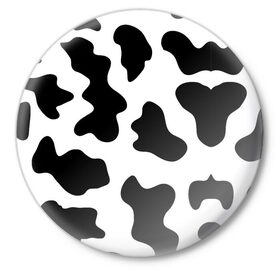 Значок с принтом Му-му в Новосибирске,  металл | круглая форма, металлическая застежка в виде булавки | абстракция | бык | кожа коровы | корова | му му | пятна | черно белое | черно белые пятна