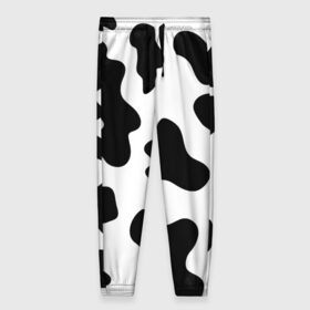 Женские брюки 3D с принтом Му-му в Новосибирске, полиэстер 100% | прямой крой, два кармана без застежек по бокам, с мягкой трикотажной резинкой на поясе и по низу штанин. В поясе для дополнительного комфорта — широкие завязки | абстракция | бык | кожа коровы | корова | му му | пятна | черно белое | черно белые пятна