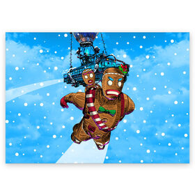Поздравительная открытка с принтом Пряничный человек в Новосибирске, 100% бумага | плотность бумаги 280 г/м2, матовая, на обратной стороне линовка и место для марки
 | 2020 | 2021 | christmas | cookie | dabb | epic games | fortnite | gingerbread man | new year | santa clause | skin | year | год | даб | дэб | игры | новогодний | новый год | печенье | пряник | пряничный человечек | рождество | санта клаус | скин | фортнай