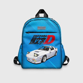 Детский рюкзак 3D с принтом Initial D машина на голубом фоне в Новосибирске, 100% полиэстер | лямки с регулируемой длиной, сверху петелька, чтобы рюкзак можно было повесить на вешалку. Основное отделение закрывается на молнию, как и внешний карман. Внутри дополнительный карман. По бокам два дополнительных кармашка | Тематика изображения на принте: initial d | аниме | гонки | инициал ди | король дрифта | уличные гонки | фильм