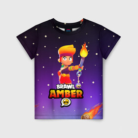 Детская футболка 3D с принтом BRAWL STARS AMBER. в Новосибирске, 100% гипоаллергенный полиэфир | прямой крой, круглый вырез горловины, длина до линии бедер, чуть спущенное плечо, ткань немного тянется | Тематика изображения на принте: 8 bit | amber | brawl stars | colette | crow | gale | leon | max | mecha | mecha crow | mr.p | sally leon | shark | tara | virus 8 bit | werewolf leon | акула | амбер | берли | бравл старс | ворон | коллет | макс | оборотень