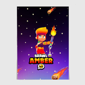 Постер с принтом BRAWL STARS AMBER. в Новосибирске, 100% бумага
 | бумага, плотность 150 мг. Матовая, но за счет высокого коэффициента гладкости имеет небольшой блеск и дает на свету блики, но в отличии от глянцевой бумаги не покрыта лаком | 8 bit | amber | brawl stars | colette | crow | gale | leon | max | mecha | mecha crow | mr.p | sally leon | shark | tara | virus 8 bit | werewolf leon | акула | амбер | берли | бравл старс | ворон | коллет | макс | оборотень