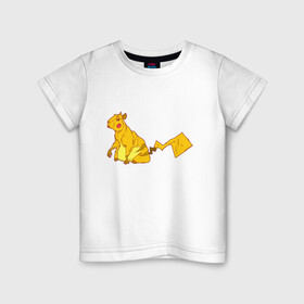 Детская футболка хлопок с принтом Пикачу в Новосибирске, 100% хлопок | круглый вырез горловины, полуприлегающий силуэт, длина до линии бедер | аниме | капибара | пикачу | покемон | покемоны