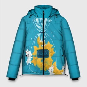 Мужская зимняя куртка 3D с принтом Зайчики и печенье в Новосибирске, верх — 100% полиэстер; подкладка — 100% полиэстер; утеплитель — 100% полиэстер | длина ниже бедра, свободный силуэт Оверсайз. Есть воротник-стойка, отстегивающийся капюшон и ветрозащитная планка. 

Боковые карманы с листочкой на кнопках и внутренний карман на молнии. | Тематика изображения на принте: cookies | зайки | зайцы | зайцы на лужайке | зайчики | зайчики с морковками | заяц | кролик | кролики | морковка | печенье | с зайцом | с зайчиком | с кроликом | с кроликоми