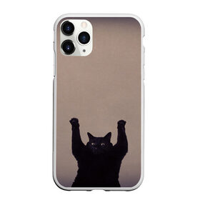 Чехол для iPhone 11 Pro матовый с принтом Кот сдается в Новосибирске, Силикон |  | Тематика изображения на принте: cat | арест | испуг | кот | руки вверх | черный кот