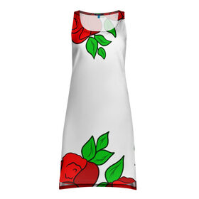 Платье-майка 3D с принтом Scarlet Roses в Новосибирске, 100% полиэстер | полуприлегающий силуэт, широкие бретели, круглый вырез горловины, удлиненный подол сзади. | fashion flowers | fashion girl | love | букет | бутоны | жена | красные цветы | лепестки | летние | лето | листья | лучшая | люблю | мама | подарок | природа | растения | розочка | розы | сюрприз | узор | цветок | цветочки