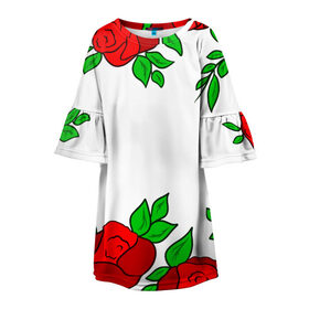 Детское платье 3D с принтом Scarlet Roses в Новосибирске, 100% полиэстер | прямой силуэт, чуть расширенный к низу. Круглая горловина, на рукавах — воланы | fashion flowers | fashion girl | love | букет | бутоны | жена | красные цветы | лепестки | летние | лето | листья | лучшая | люблю | мама | подарок | природа | растения | розочка | розы | сюрприз | узор | цветок | цветочки