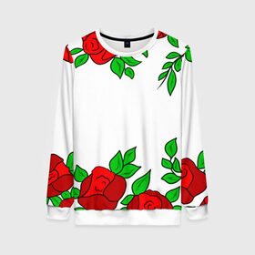 Женский свитшот 3D с принтом Scarlet Roses в Новосибирске, 100% полиэстер с мягким внутренним слоем | круглый вырез горловины, мягкая резинка на манжетах и поясе, свободная посадка по фигуре | fashion flowers | fashion girl | love | букет | бутоны | жена | красные цветы | лепестки | летние | лето | листья | лучшая | люблю | мама | подарок | природа | растения | розочка | розы | сюрприз | узор | цветок | цветочки