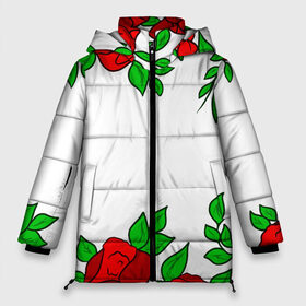 Женская зимняя куртка 3D с принтом Scarlet Roses в Новосибирске, верх — 100% полиэстер; подкладка — 100% полиэстер; утеплитель — 100% полиэстер | длина ниже бедра, силуэт Оверсайз. Есть воротник-стойка, отстегивающийся капюшон и ветрозащитная планка. 

Боковые карманы с листочкой на кнопках и внутренний карман на молнии | fashion flowers | fashion girl | love | букет | бутоны | жена | красные цветы | лепестки | летние | лето | листья | лучшая | люблю | мама | подарок | природа | растения | розочка | розы | сюрприз | узор | цветок | цветочки