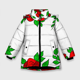 Зимняя куртка для девочек 3D с принтом Scarlet Roses в Новосибирске, ткань верха — 100% полиэстер; подклад — 100% полиэстер, утеплитель — 100% полиэстер. | длина ниже бедра, удлиненная спинка, воротник стойка и отстегивающийся капюшон. Есть боковые карманы с листочкой на кнопках, утяжки по низу изделия и внутренний карман на молнии. 

Предусмотрены светоотражающий принт на спинке, радужный светоотражающий элемент на пуллере молнии и на резинке для утяжки. | fashion flowers | fashion girl | love | букет | бутоны | жена | красные цветы | лепестки | летние | лето | листья | лучшая | люблю | мама | подарок | природа | растения | розочка | розы | сюрприз | узор | цветок | цветочки