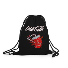 Рюкзак-мешок 3D с принтом Coca Cola в Новосибирске, 100% полиэстер | плотность ткани — 200 г/м2, размер — 35 х 45 см; лямки — толстые шнурки, застежка на шнуровке, без карманов и подкладки | coca cola | газировка | кола | лето | лимонад | свежесть | стакан