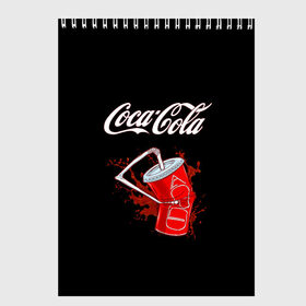 Скетчбук с принтом Coca Cola в Новосибирске, 100% бумага
 | 48 листов, плотность листов — 100 г/м2, плотность картонной обложки — 250 г/м2. Листы скреплены сверху удобной пружинной спиралью | coca cola | газировка | кола | лето | лимонад | свежесть | стакан