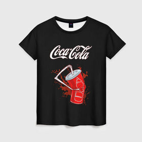 Женская футболка 3D с принтом Coca Cola в Новосибирске, 100% полиэфир ( синтетическое хлопкоподобное полотно) | прямой крой, круглый вырез горловины, длина до линии бедер | coca cola | газировка | кола | лето | лимонад | свежесть | стакан