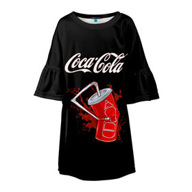 Детское платье 3D с принтом Coca Cola в Новосибирске, 100% полиэстер | прямой силуэт, чуть расширенный к низу. Круглая горловина, на рукавах — воланы | Тематика изображения на принте: coca cola | газировка | кола | лето | лимонад | свежесть | стакан
