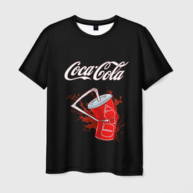 Мужская футболка 3D с принтом Coca Cola в Новосибирске, 100% полиэфир | прямой крой, круглый вырез горловины, длина до линии бедер | coca cola | газировка | кола | лето | лимонад | свежесть | стакан