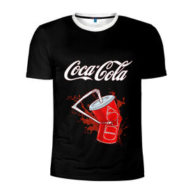 Мужская футболка 3D спортивная с принтом Coca Cola в Новосибирске, 100% полиэстер с улучшенными характеристиками | приталенный силуэт, круглая горловина, широкие плечи, сужается к линии бедра | Тематика изображения на принте: coca cola | газировка | кола | лето | лимонад | свежесть | стакан