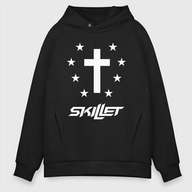 Мужское худи Oversize хлопок с принтом SKILLET в Новосибирске, френч-терри — 70% хлопок, 30% полиэстер. Мягкий теплый начес внутри —100% хлопок | боковые карманы, эластичные манжеты и нижняя кромка, капюшон на магнитной кнопке | skillet | skillet 2020 | skillet hero | skillet monster | skillet rose | группа skillet | скелет