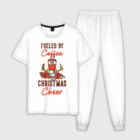 Мужская пижама хлопок с принтом Рождественский кофе в Новосибирске, 100% хлопок | брюки и футболка прямого кроя, без карманов, на брюках мягкая резинка на поясе и по низу штанин
 | 