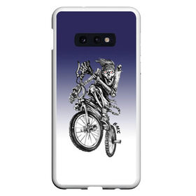 Чехол для Samsung S10E с принтом BMX в Новосибирске, Силикон | Область печати: задняя сторона чехла, без боковых панелей | bike | bmx | bones | eyes | jaw | skeleton | skull | sport | велосипед | кости | пасть | скелет | спорт | череп