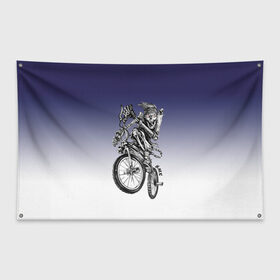 Флаг-баннер с принтом BMX в Новосибирске, 100% полиэстер | размер 67 х 109 см, плотность ткани — 95 г/м2; по краям флага есть четыре люверса для крепления | bike | bmx | bones | eyes | jaw | skeleton | skull | sport | велосипед | кости | пасть | скелет | спорт | череп