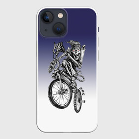Чехол для iPhone 13 mini с принтом BMX в Новосибирске,  |  | bike | bmx | bones | eyes | jaw | skeleton | skull | sport | велосипед | кости | пасть | скелет | спорт | череп