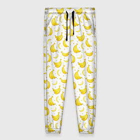 Женские брюки 3D с принтом Банановый рай в Новосибирске, полиэстер 100% | прямой крой, два кармана без застежек по бокам, с мягкой трикотажной резинкой на поясе и по низу штанин. В поясе для дополнительного комфорта — широкие завязки | Тематика изображения на принте: bananas | circle | fruit | pattern | бананы | кружок | узор | фрукт