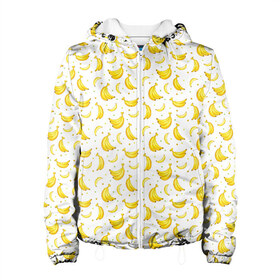 Женская куртка 3D с принтом Банановый рай в Новосибирске, ткань верха — 100% полиэстер, подклад — флис | прямой крой, подол и капюшон оформлены резинкой с фиксаторами, два кармана без застежек по бокам, один большой потайной карман на груди. Карман на груди застегивается на липучку | Тематика изображения на принте: bananas | circle | fruit | pattern | бананы | кружок | узор | фрукт