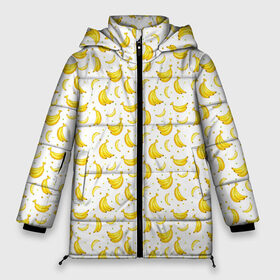 Женская зимняя куртка 3D с принтом Банановый рай в Новосибирске, верх — 100% полиэстер; подкладка — 100% полиэстер; утеплитель — 100% полиэстер | длина ниже бедра, силуэт Оверсайз. Есть воротник-стойка, отстегивающийся капюшон и ветрозащитная планка. 

Боковые карманы с листочкой на кнопках и внутренний карман на молнии | Тематика изображения на принте: bananas | circle | fruit | pattern | бананы | кружок | узор | фрукт