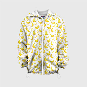 Детская куртка 3D с принтом Банановый рай в Новосибирске, 100% полиэстер | застежка — молния, подол и капюшон оформлены резинкой с фиксаторами, по бокам — два кармана без застежек, один потайной карман на груди, плотность верхнего слоя — 90 г/м2; плотность флисового подклада — 260 г/м2 | bananas | circle | fruit | pattern | бананы | кружок | узор | фрукт
