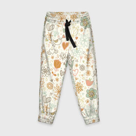 Детские брюки 3D с принтом весна в Новосибирске, 100% полиэстер | манжеты по низу, эластичный пояс регулируется шнурком, по бокам два кармана без застежек, внутренняя часть кармана из мелкой сетки | Тематика изображения на принте: птички | сердечки | цветы