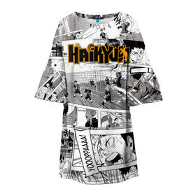 Детское платье 3D с принтом Haikyu в Новосибирске, 100% полиэстер | прямой силуэт, чуть расширенный к низу. Круглая горловина, на рукавах — воланы | Тематика изображения на принте: haikyu | аниме | волейбол | манга | спортивная | фурудатэ | харуити