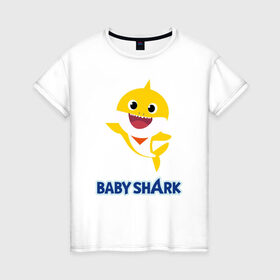 Женская футболка хлопок с принтом Baby Shark Рисунок на спине в Новосибирске, 100% хлопок | прямой крой, круглый вырез горловины, длина до линии бедер, слегка спущенное плечо | 