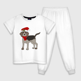 Детская пижама хлопок с принтом Новогодний Бигль в Новосибирске, 100% хлопок |  брюки и футболка прямого кроя, без карманов, на брюках мягкая резинка на поясе и по низу штанин
 | 2021 | бигль | зима | зимняя собака | милый | нарядная собака | новогодний щенок | новый год | подарок | собака | собака в шапке | шарф | щенок | щенок с шарфом