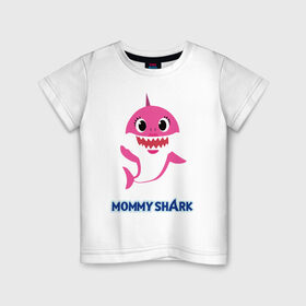 Детская футболка хлопок с принтом Baby Shark Mommy в Новосибирске, 100% хлопок | круглый вырез горловины, полуприлегающий силуэт, длина до линии бедер | Тематика изображения на принте: 