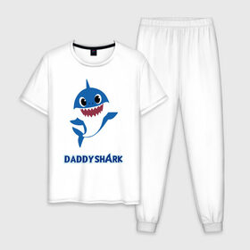 Мужская пижама хлопок с принтом Baby Shark Daddy в Новосибирске, 100% хлопок | брюки и футболка прямого кроя, без карманов, на брюках мягкая резинка на поясе и по низу штанин
 | Тематика изображения на принте: 