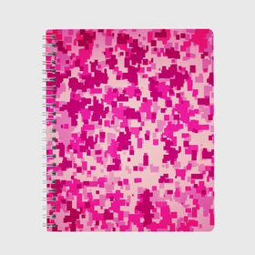 Тетрадь с принтом Розовый камуфляж в Новосибирске, 100% бумага | 48 листов, плотность листов — 60 г/м2, плотность картонной обложки — 250 г/м2. Листы скреплены сбоку удобной пружинной спиралью. Уголки страниц и обложки скругленные. Цвет линий — светло-серый
 | камуфляж | милитари | пиксель | пиксельный | розовый | узор
