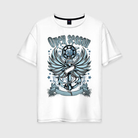 Женская футболка хлопок Oversize с принтом Открытие сезона мореходства в Новосибирске, 100% хлопок | свободный крой, круглый ворот, спущенный рукав, длина до линии бедер
 | корабли | море. | мореходство | якорь | якорь с крыльями