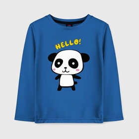 Детский лонгслив хлопок с принтом Милая пандочка в Новосибирске, 100% хлопок | круглый вырез горловины, полуприлегающий силуэт, длина до линии бедер | Тематика изображения на принте: маленькая панда | маленькая пандочка | милашка | милая панда | милая пандочка | панда | панда hello | панда милашка | пандочка | пандочка hello | пандочка милашка