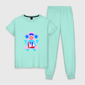 Женская пижама хлопок с принтом Ангельский монстрик вар2 в Новосибирске, 100% хлопок | брюки и футболка прямого кроя, без карманов, на брюках мягкая резинка на поясе и по низу штанин | abstract | angel | character | geometric | monster