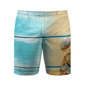 Мужские шорты спортивные с принтом ПИРС в Новосибирске,  |  | доски | лето | море | песок | пирс | пляж | ракушки